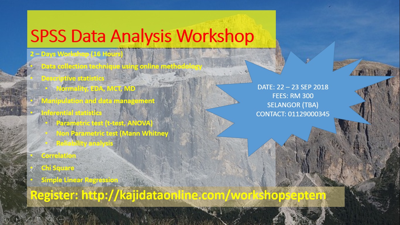 seminar kelas bengkel kursus statistical package SPSS dan analisa data